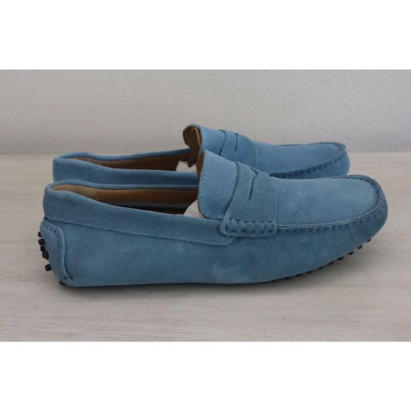 The Mens Store Bloomingdale's Men Sz 8 Light Blue Sued Penny Driver Loafers $145 - Picture 8 of 11